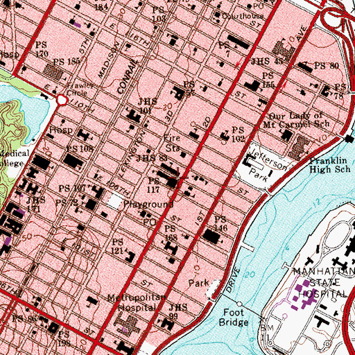 Topographic Map of Junior High School 117, NY