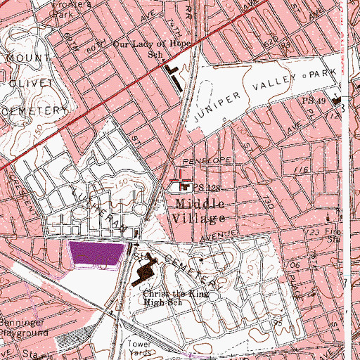 Topographic Map of Public School 128, NY
