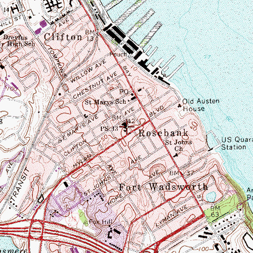 Topographic Map of Public School 13, NY