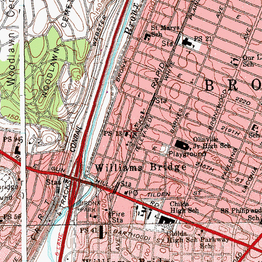 Topographic Map of Public School 13, NY