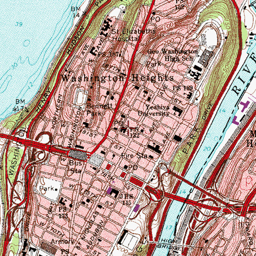Topographic Map of PS 132 Juan Pablo Duarte School, NY