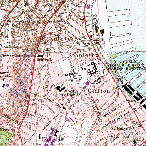 Topographic Map of Public School 14, NY