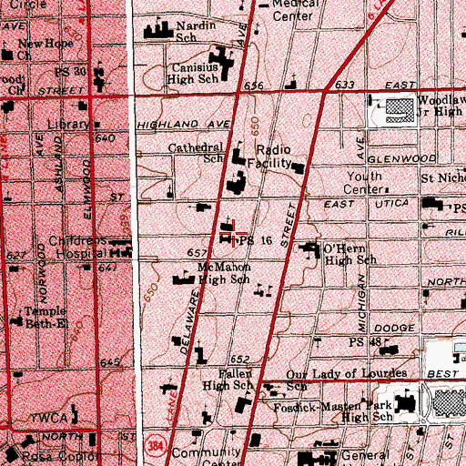 Topographic Map of Public School 16, NY