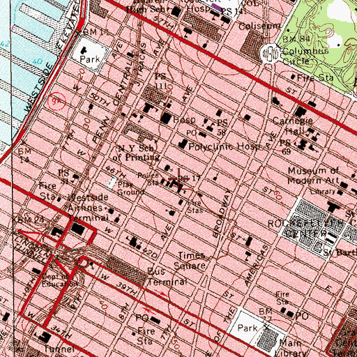 Topographic Map of Junior High School 17 (historical), NY