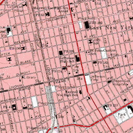 Topographic Map of Public School 174, NY