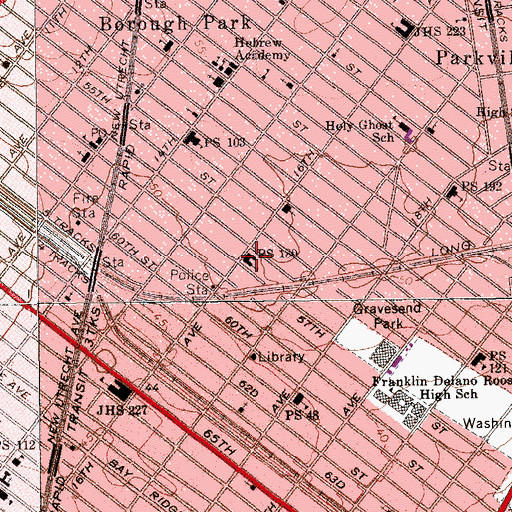 Topographic Map of Public School 180 Homewood, NY