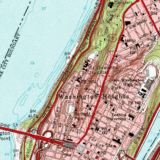 Topographic Map of Public School M187 Hudson Cliffs, NY