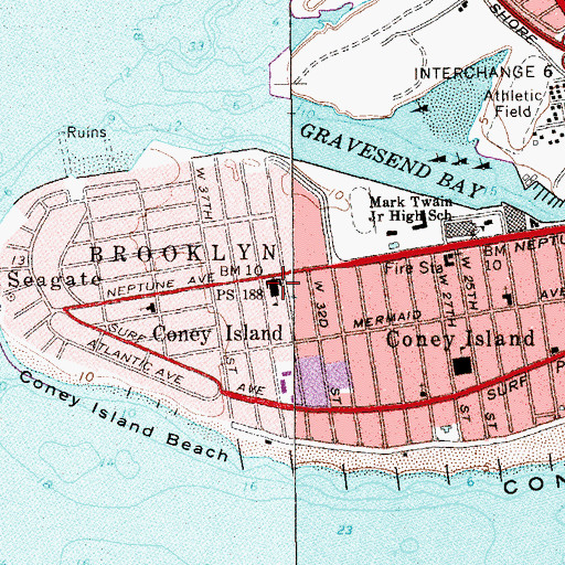 Topographic Map of Public School 188, NY