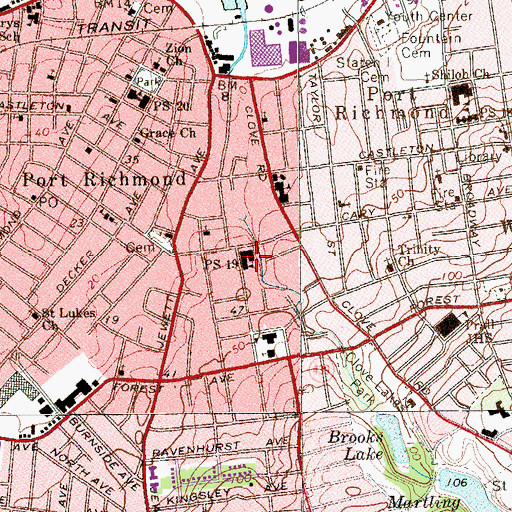 Topographic Map of Public School 19, NY