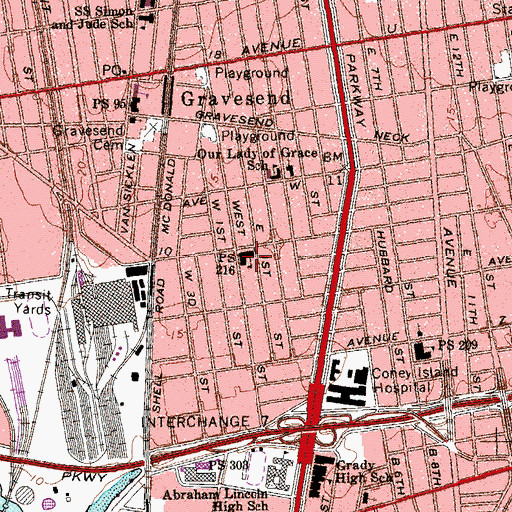 Topographic Map of Public School 216, NY
