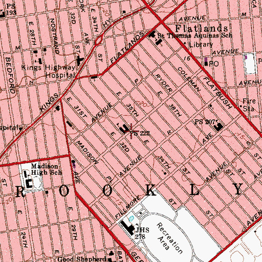 Topographic Map of Public School 222, NY