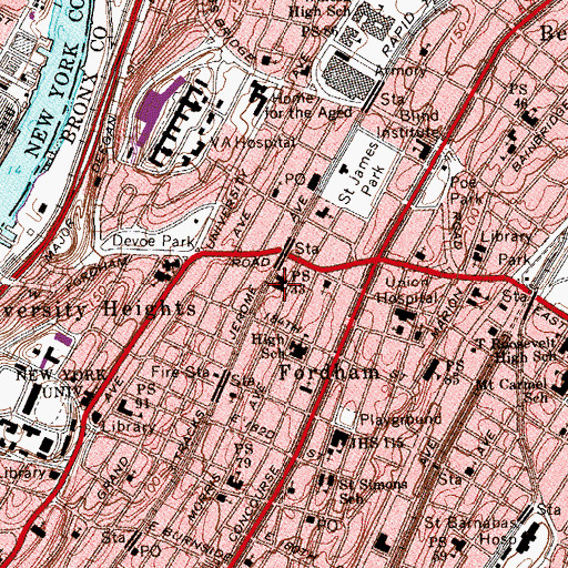 Topographic Map of Public School 33, NY