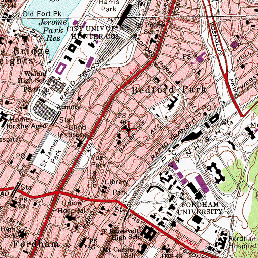 Topographic Map of Public School 46, NY