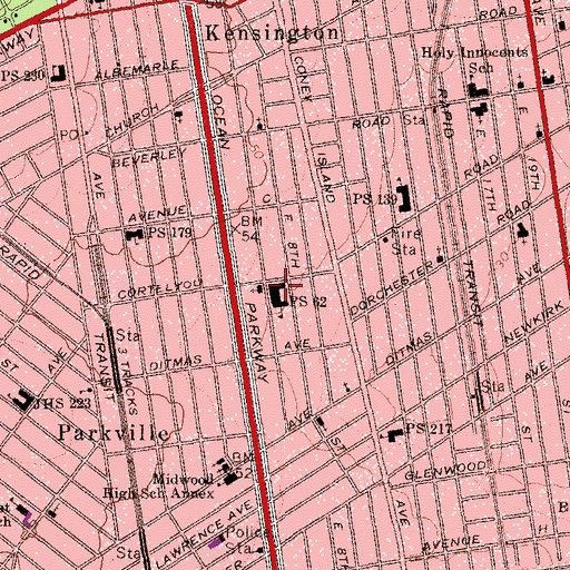 Topographic Map of Public School 62, NY