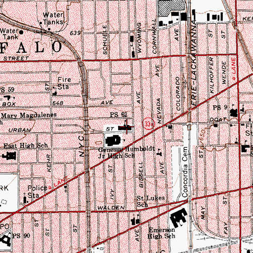 Topographic Map of Public School 62, NY