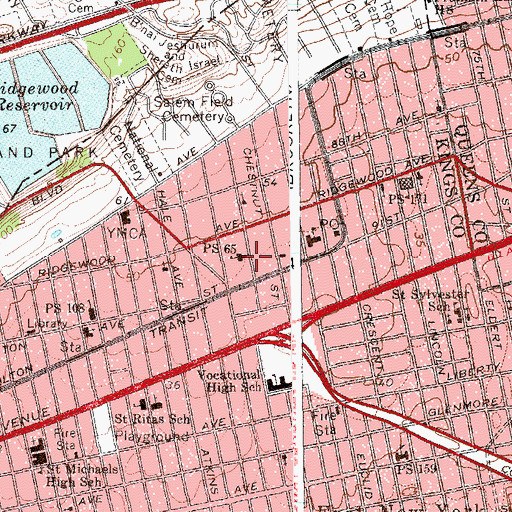 Topographic Map of Public School 65K, NY
