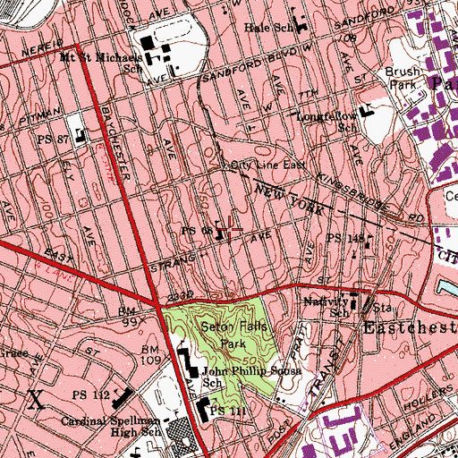 Topographic Map of Public School 68, NY