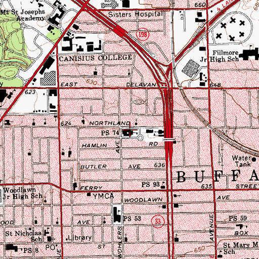Topographic Map of Public School 74, NY
