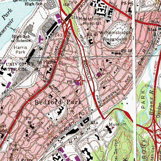 Topographic Map of Public School 8, NY