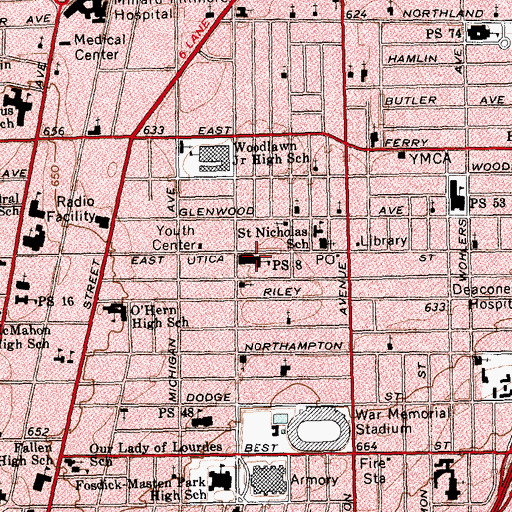 Topographic Map of Public School 8, NY