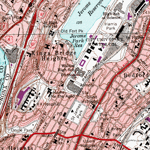 Topographic Map of Public School 86 Kingsbridge Heights, NY