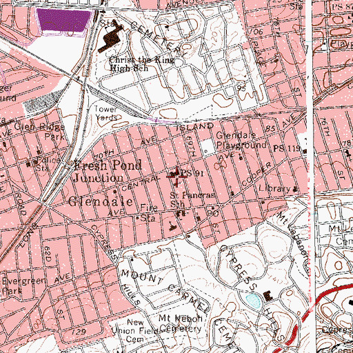 Topographic Map of Public School 91, NY