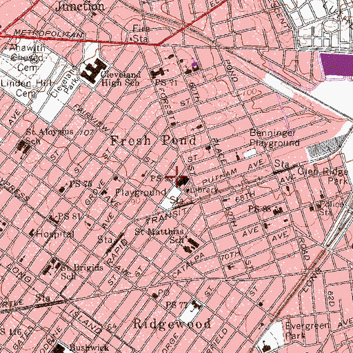 Topographic Map of Intermediate School 93, NY