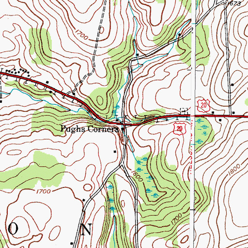 Topographic Map of Pughs Corners, NY