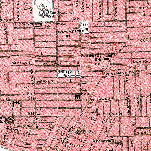 Topographic Map of Pulaski Park, NY