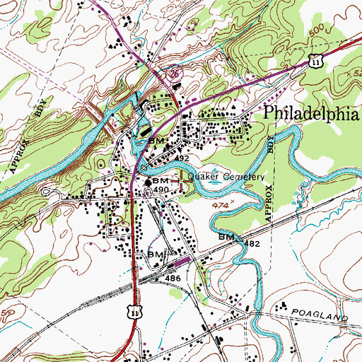 Topographic Map of Quaker Cemetery, NY