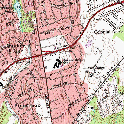 Topographic Map of Quaker Ridge School, NY