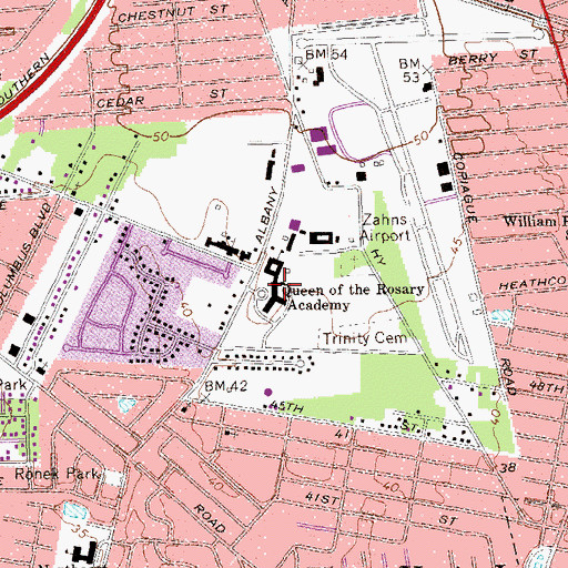 Topographic Map of Queen of the Rosary Academy, NY