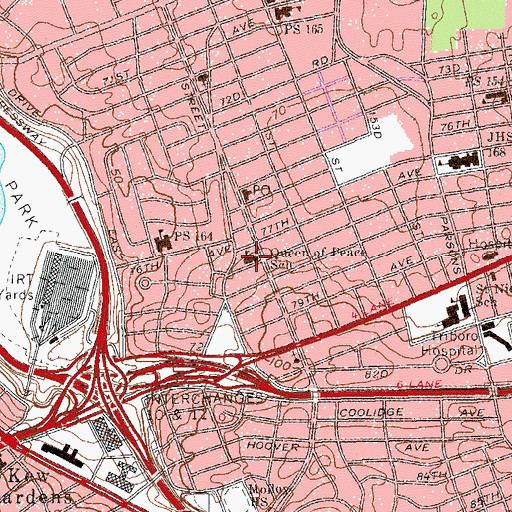 Topographic Map of Queen of Peace School, NY