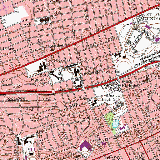 Topographic Map of Queens Hospital Center, NY