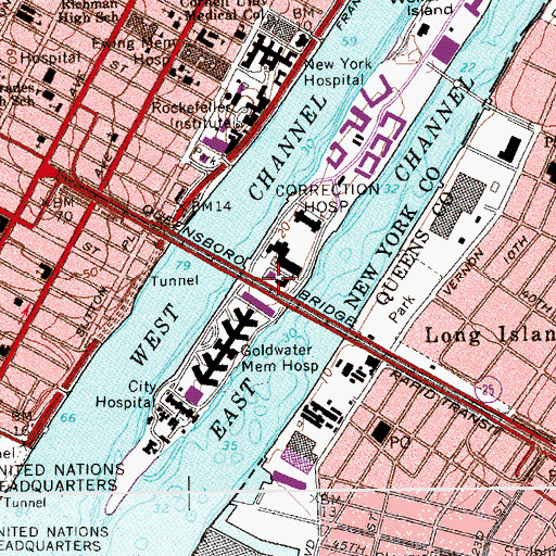 Topographic Map of Ed Koch Queensboro Bridge, NY