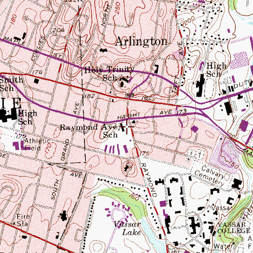 Topographic Map of Raymond Avenue School, NY
