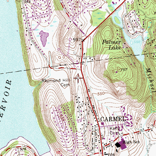 Topographic Map of Raymond Hill Cemetery, NY