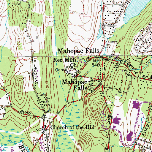 Topographic Map of Red Mills Baptist Church, NY