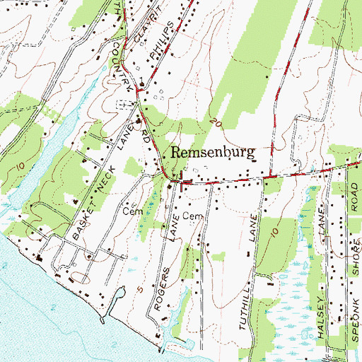 Topographic Map of Remsenburg, NY