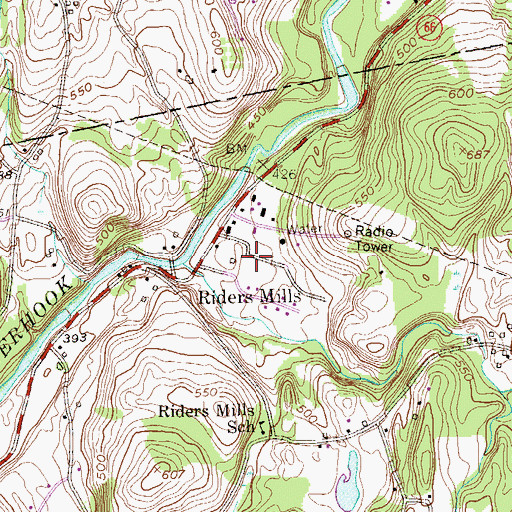Topographic Map of Riders Mills, NY