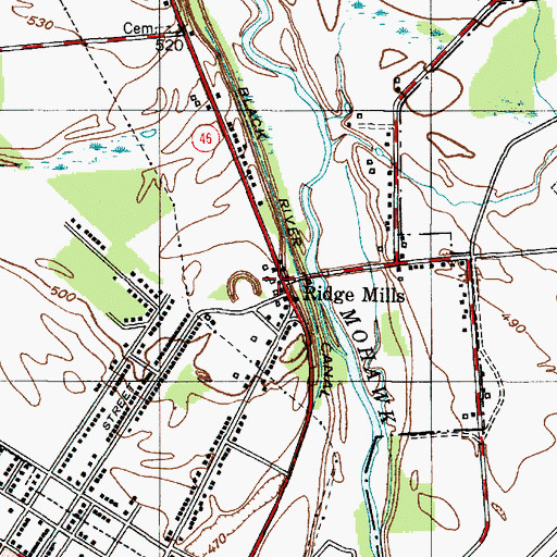 Topographic Map of Ridge Mills, NY