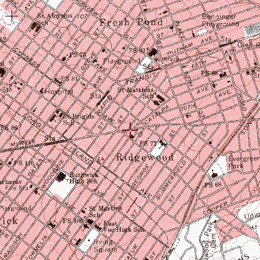Topographic Map of Ridgewood, NY