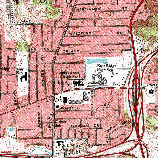 Topographic Map of Ridgewood Junior High School, NY