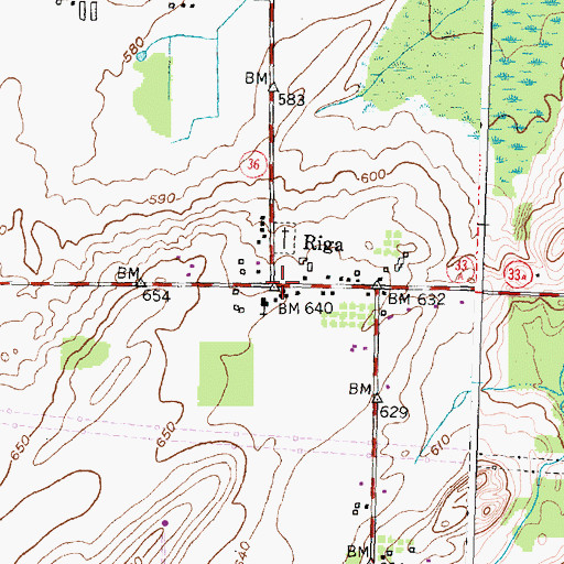 Topographic Map of Riga, NY