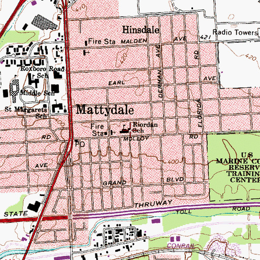 Topographic Map of Riordan School, NY
