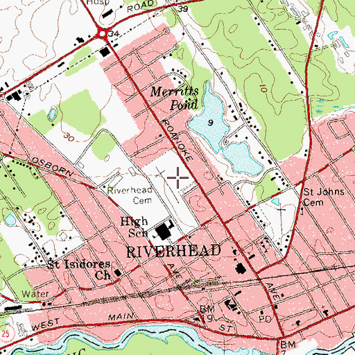 Topographic Map of Riverhead Cemetery, NY