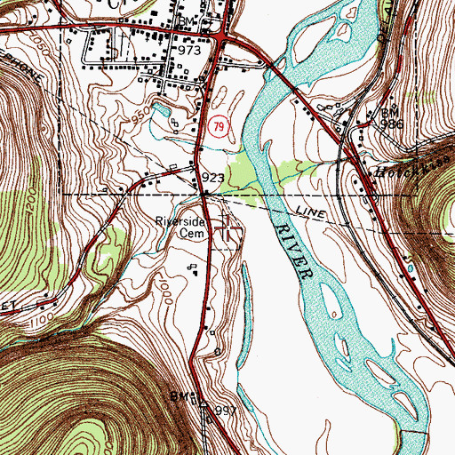 Topographic Map of Riverside Cemetery, NY