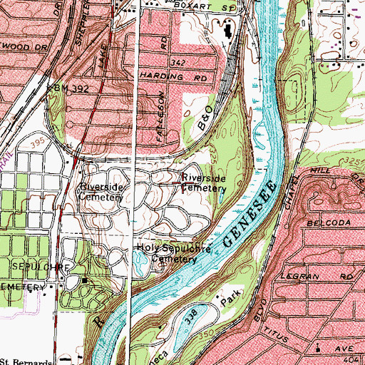 Topographic Map of Riverside Cemetery, NY