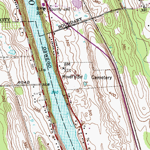 Topographic Map of Riverside Cemetery, NY