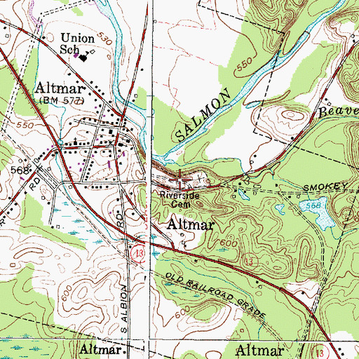 Topographic Map of Riverside Cemetery, NY